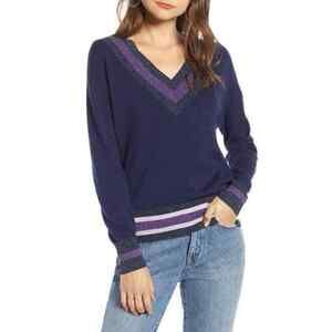Treasure & Bond Women's Raglan Sleeve Sweater Navy/Purple Size S